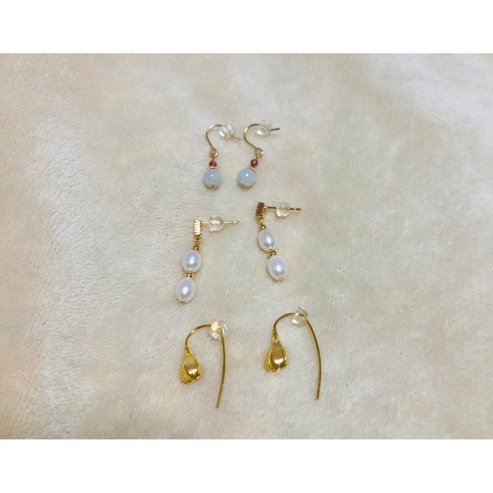 Handmade Earring Sets — 14k Gold Plated, Natural Jade, Garnet, Freshwater Pearls